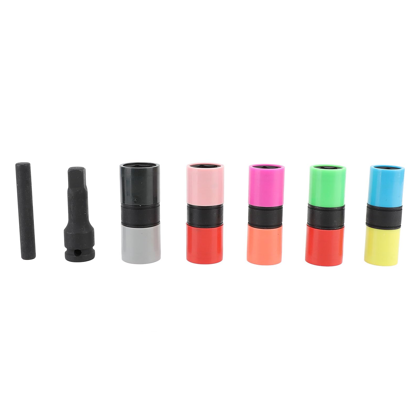 Juego de Vasos para Tuercas de Seguridad de 7 Piezas - Vasos para Tuercas de Acero Al Cromo Molibdeno Macizo, Funda Protectora de Nailon Desmontable, Universal para Accesorios