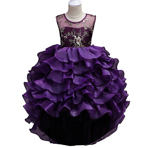 Girls Vintage Ruffle Lace Tulle Flower Girl Dresses Junior Bridesmaid Bow Princess Gown Party Wedding Trailing Dress #TOP4