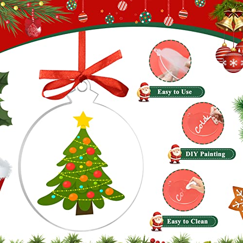 20Pcs Acrylic Christmas Ornament Blank With Red Ribbon, 3 Inch Acrylic Circle Blank For Christmas Tree, Acrylic Keychain Blank With Hole, Clear Christmas Ornaments, Tag #TOP6