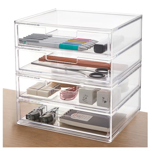 STORi Stackable Desk Drawer Organizer, Clear Pen Pencil Makeup Brush Holder for Desktops and...