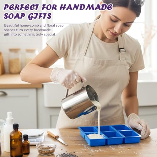 Image of HKNMTT Square Oval Soap Molds 2Pcs 6-Cavity Non-Stick Silicone Mold | Bee Honeycomb Flower Mold for Candy Shower Steamer Homemade Bath Bomb Lotion Shampoo Chocolate Bar DIY Craft Food Grade