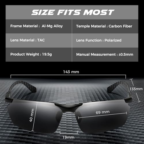 Image of SUNGAIT Carbon Fiber Sunglasses Men Sports Rimless Polarized Shades for Driving Fishing Running Gifts Eye Protection