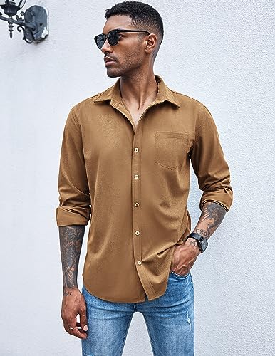 Image of COOFANDY Men's Waffle Button Down Shirts Casual Long Sleeve Shacket Jacket with Pockets
