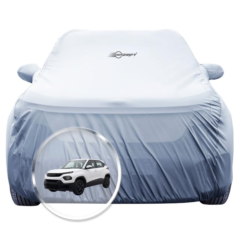 Image of NEODRIFT 'SilverTech' Car Cover for Tata Punch (100% Water-Resistant, All Weather Protection, Tailored Fit, Precision-Fit & Breathable Fabric) (Colour: Silver) (Model: 2021-2026)