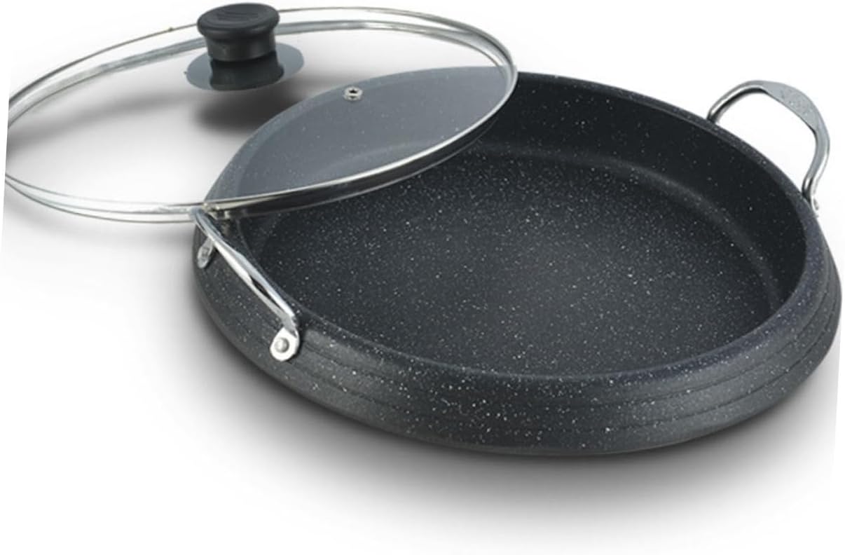 Healifty Medical Non Stick Roasting Pan for Induction Cookers Round Korean Bbq Grill Plate Lightweight Baking Tray for Fish and Meat Grilling Suitable for Family Gatherings and Outdoor Use