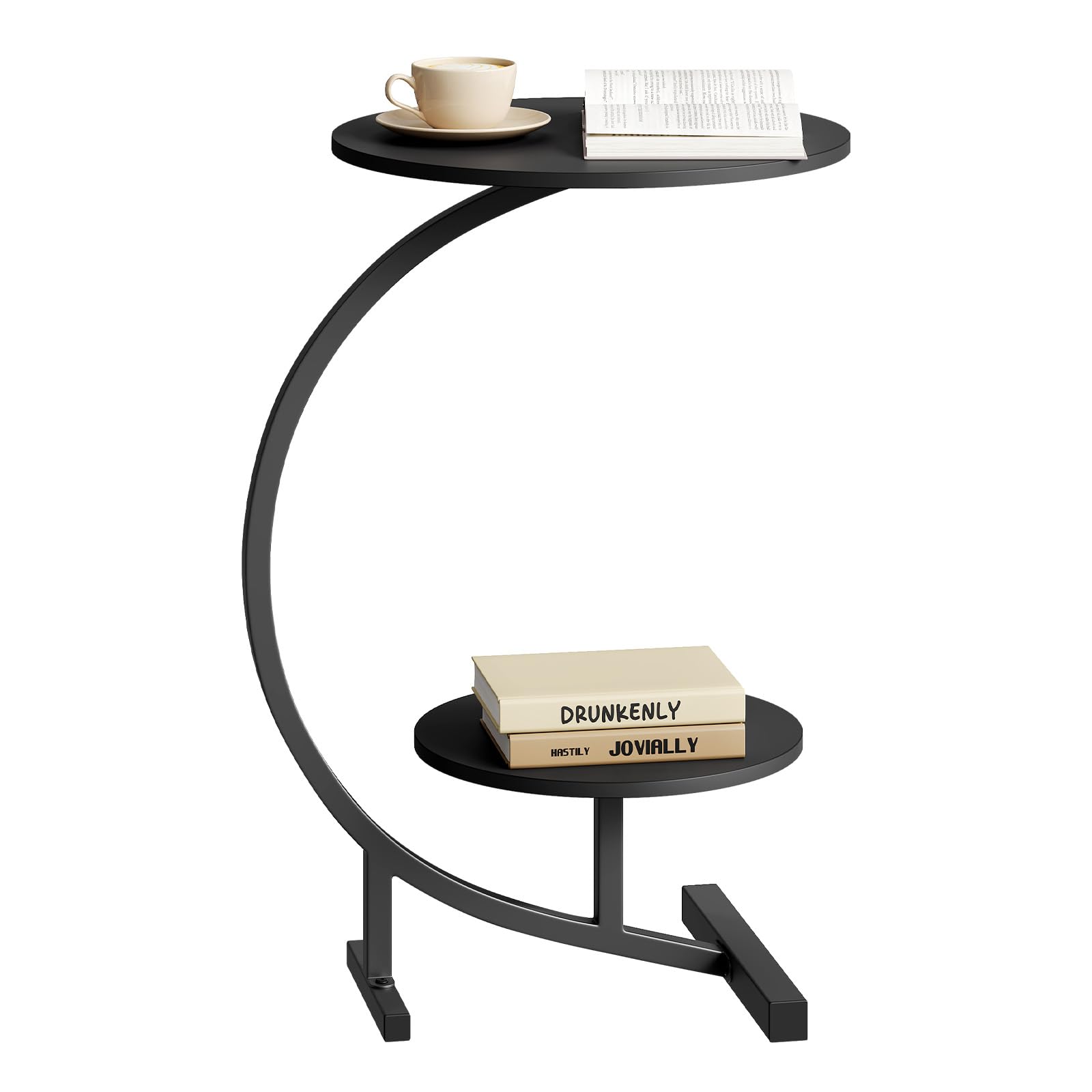 WOLTU Mesa Auxiliar Redonda, Mesa de Centro con 2 Estantes, Moderna y Minimalista, Ideal para el Salón y el Dormitorio, (Ø40+Ø30) x66 cm cm, Negro | MDF, fácil montaje, hasta 10 kg, para café y portátil, para salón, dormitorio, oficina, color negro