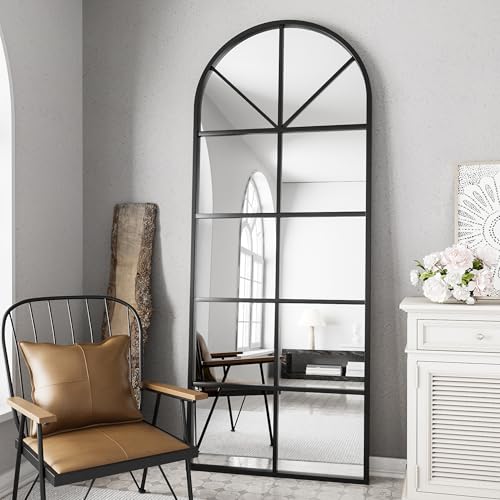 ZMYCZ Full Length Mirror, Black Floor Mirror, 64"x21" Arched Window