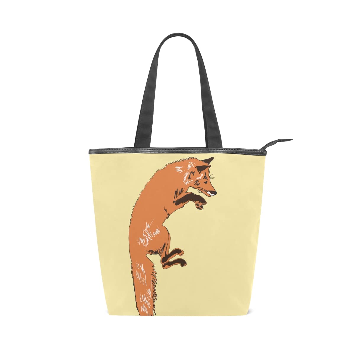 Large Capacity Beach Tote Bag For Women Jumping Fox Animal Design Zipper Tote Bag For Women Work Travel Shopping 11×4×13.6 Inch