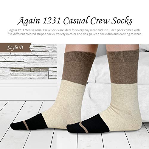 Again 1231 Men's 5 Pairs Premium Combed Dress Crew Socks - Classic Colorful Stripe Patterned Socks (Style B) #TOP1