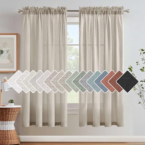 H.VERSAILTEX Linen Curtains Elegant Natural Linen Semi Sheer Curtains Energy Light Filtering Rod Pocket Window Treatments Panels for Living Room (Set of 2, Oatmeal, 52 inch W X 72 inch L)
