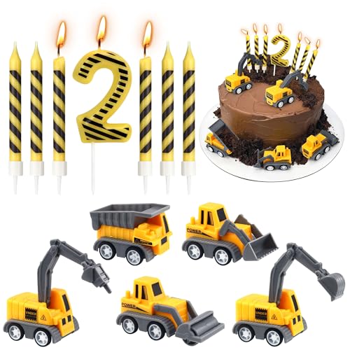 Construction Tortendeko Geburtstag, Geburtstagskerze Zahlen 2, Gelb und...