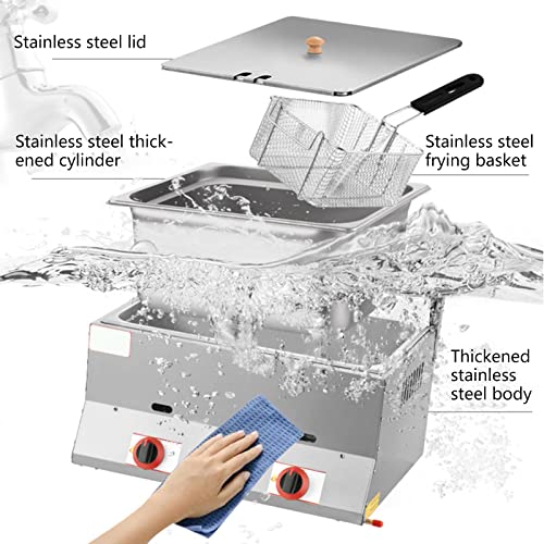 Generic Gas-Fritteuse, Edelstahl-Fritteuse mit hoher Kapazität und Korbschaufel für kommerzielle Restaurant-Arbeitsplatten-Familien-Frittiermaschine – Bild 6