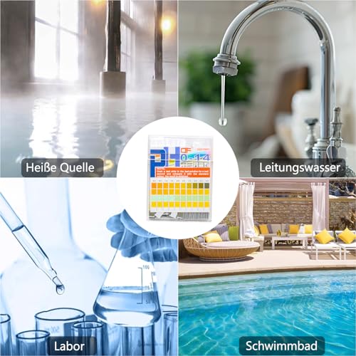 100 Stück PH Teststreifen, 0-14 PH Wert Teststreifens, Säure Basen Teststreifen, Indikatorpapier Messbereich Strips für Wasser, Pool, Laboratorien, Aquarien, Schule & Teich, Schnelltest