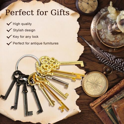 12 Stück Universal-Ersatzschlüssel-Kit,Geeignet für alte Möbeltüren, antike Frisiertische, Vintage-Uhren, chinesische Schrankschlösser usw., verleiht antiken Möbeln einen dekorativen Touch