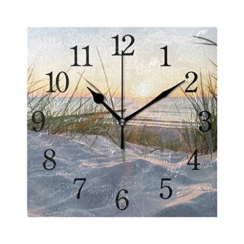 TFONE Ocean Sea Beach Theme Wall Clock Square Silent Non Ticking Battery Operated Clock for Home Kitchen Bedroom Bathroom Living Room Office Decorative