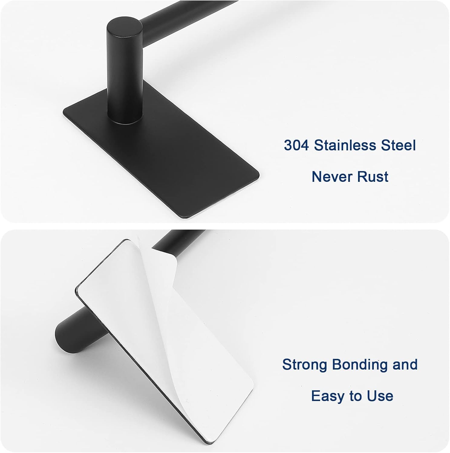 NearMoon Self Adhesive Bathroom Towel Bar- Stainless Steel Bath Wall Shelf Rack Hanging Towel Stick On Sticky Hanger Contemporary Style, NO Drilling (2 Pack, Matte Black, 24-Inch Towel Rack)