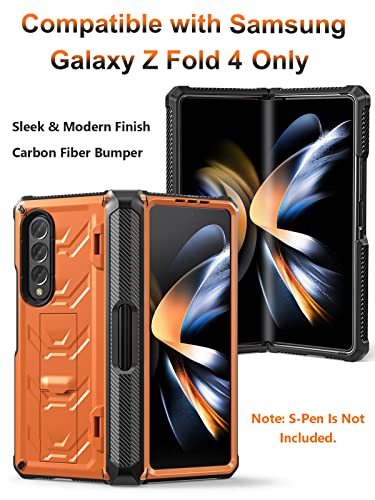 Bxyjy For Samsung Galaxy Z Fold 4 Case With S Pen Holder Built-In Kickstand & Screen Protector, 360° Full-Body & Hinge Protection Rugged Heavy Duty Phone Cover For Galaxy Z Fold 4 2022 5G (Orange) #TOP1