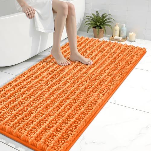 Image of Arotive Luxury Large Bathroom Rugs 40x24, Extra Soft Thick Absorbent Shaggy Chenille Bath Rugs, Machine Wash Dry, Bath Mats for Bathroom Floor, Tub and Shower, Home Decor Accessories, Orange