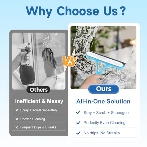 3 in 1 Window Cleaning Scraper, 2025 Upgraded Window Squeegee for Home with Sprayer,Sponge Wipe,Scraper, Bathroom Shower Squeegee for Glass Doors, Mirrors, Tile Shower Walls, Car Windows, Countertop