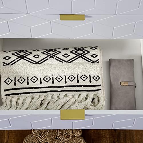 HOMCOM Modern Chest of Drawers, 5-Drawer Storage Organizer Unit with Golden Effect Steel Base for Bedroom, Living Room, Natural, White