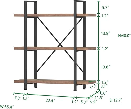 Miniatura 55 de HSH Furniture estante vintage industrial, librero rústico, estantería de madera y metal abierto, roble oscuro Roble negro,Roble gris claro.,Marrón