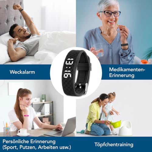 TabTime Vibrationswecker Armband, Vibrationsalarm Erinnerung Uhr - mit bis zu 10 Täglichen Alarmen, Trinkerinnerung Alarm Medikamenten Wecker für Kinder und Erwachsene