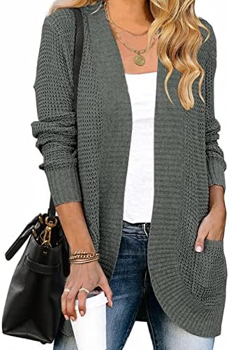 ZESICA Women's 2023 Long Sleeve Open Front Casual Lightweight Soft Knit Cardigan Sweater Outerwear,Darkgrey,Small