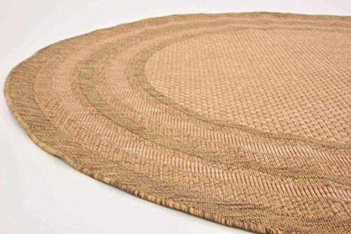 Unique Loom Outdoor Border Collection Area Rug - Multi Border (6' 1" Round, Tan/ Light Brown) #TOP5