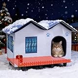 Heated Cat Houses for Indoor/Outdoor Cats with Elevated Heated Cat Bed Waterproof Providing Safe Feral Cats, Easy to Assemble