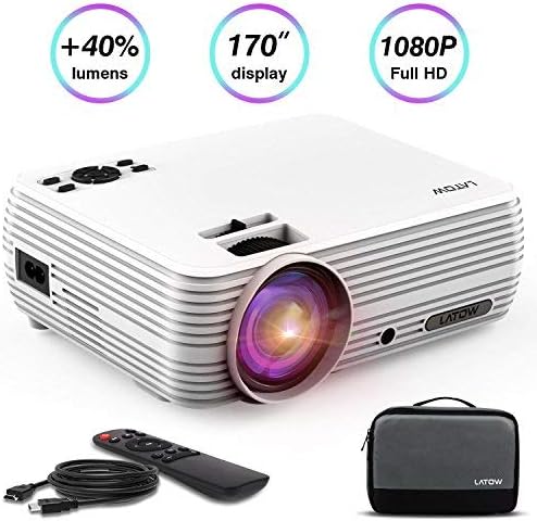 Mini Portable Projector, LATOW HD 3D Home Video Projector with 170” Display 1080P 2200 Lumen Support Home Theater Projector Compatible w/Fire TV Stick, HDMI, VGA, USB, AV, PS4, TF (Include Carry Bag)
