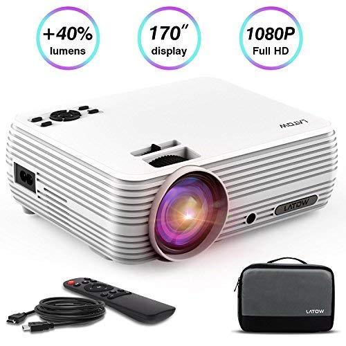 Mini Portable Projector, LATOW HD 3D Home Video Projector with 170” Display 1080P 2200 Lumen Support Home Theater Projector Compatible w/Fire TV Stick, HDMI, VGA, USB, AV, PS4, TF (Include Carry Bag)