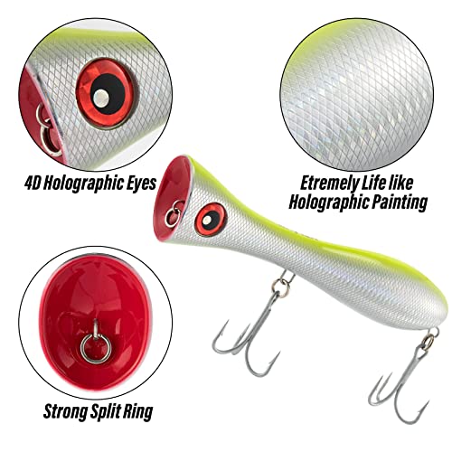 Dr.Fish ポッパー 海水釣り ルアー 8インチ GT ポッパー VMC トレブルフック サーフフィッシングルアー ストライパー マグロ バラクーダ サバ 鯛 青物 ペンシル プラグ オフショア シャルトリューズ シルバー 5枚目