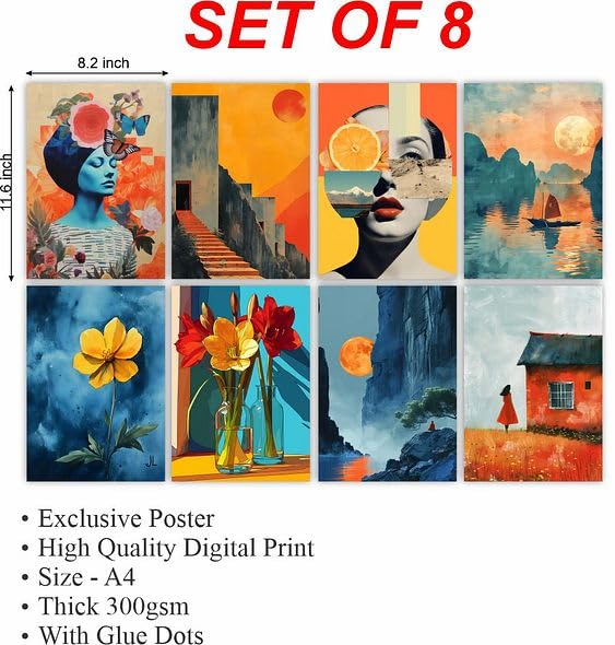 Image of CVANU Aesthetic Beautiful Girl & Flower Design Picture Printed 8pcs Wall Art Collage Kit Posters With Glue Dot Tape for Living Room| Office| Bedroom| Office| Walls Decorative Item (8.2inch X 11.6inch) 371