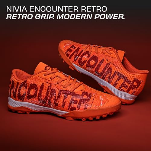 Image of Nivia Encounter Retro Turf Football Shoes for Men, Duofoam Cushioning, TPU 3D Embossed Upper, Rubber Studs for Turf, Lightweight Football Shoes for Artificial Ground