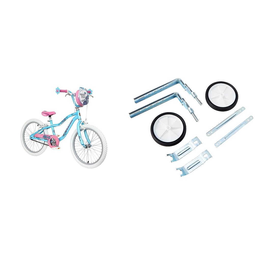 SchwinnMist Kids Bike, Blue/Pink Flower Design, 20 Inch Bicycle Wheels, Girls or Boys Ages 6-13 Years Old, Recommended Rider Height of 122-152cm