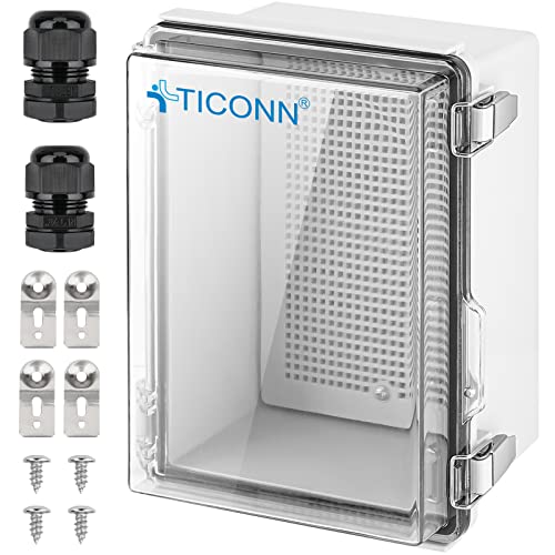 Image of TICONN 2PK Outdoor Electrical Box Waterproof, Junction Box IP67 ABS Plastic Enclosure with Hinged Cover with Mounting Plate, Wall Brackets, Cable Glands (Clear, 8.7 inchX6.7 inchX4.3 inch)