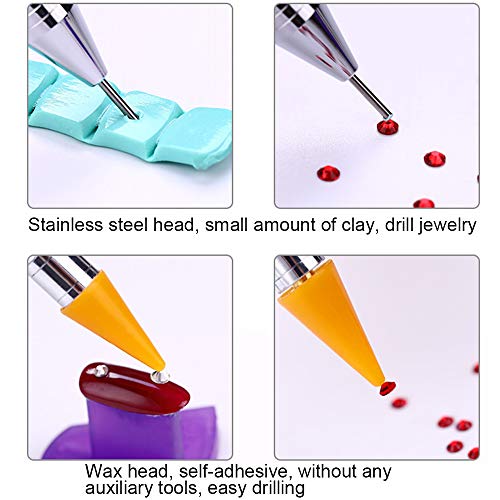 Eyxformula Rhinestone Picker Dotting Pen, 4 Pcs Dual-ended Wax Pencil Picker Gems Crystals Studs Jewel Picker Tool, Crystal Bead Handle Diamond Painting Wax Rhinestone Applicator Tool for DIY Nail Art