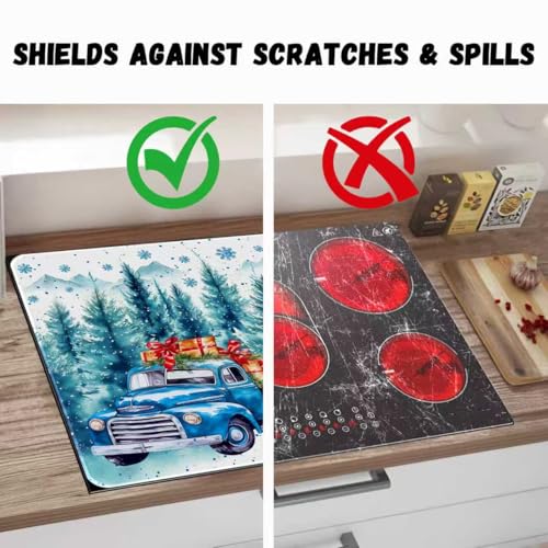 Image of Snowman Stove Top Cover for Electric Stove, Christmas Range Covers, Blue Truck Range Top Mats, Glass Cooktop Covers 28x20 inch, Winter Forest Cooktop Cover for Kitchen Winter Holiday Home Decor