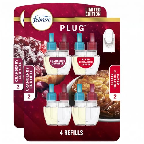 Febreze Odor-Fighting Fade Defy PLUG Air Freshener Baked Cinnamon Apple,Cranberry Crumble,.87 fl. oz. Oil Refill,(Pack of 8) - image 1