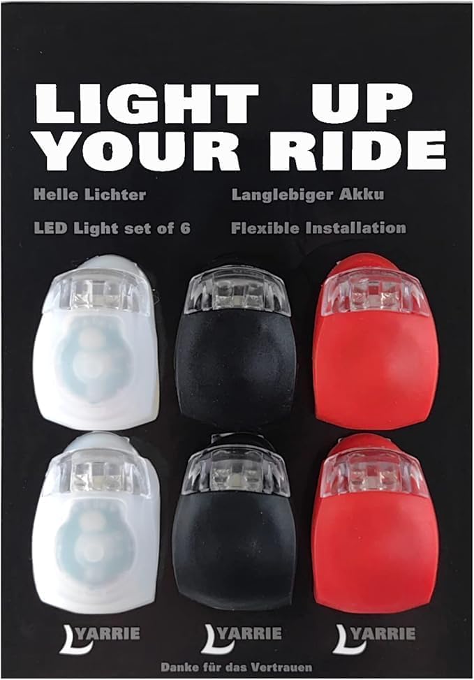YILLTOY LED Licht 6er Set, Helles Licht, Kompakt und Wasserdicht, LED ist für den Außenbereich geeignet und kann auch als Kinderwagen Licht (2Black, 2White, 2Red)