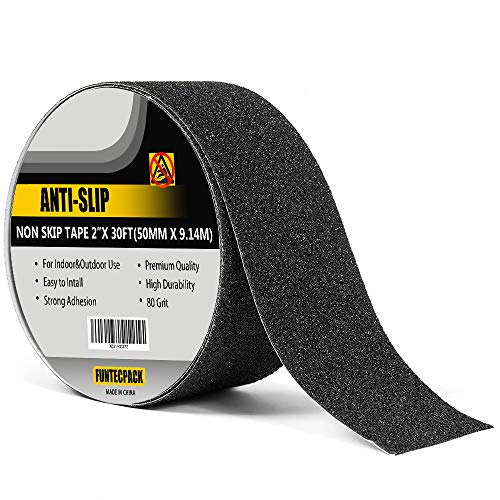 FUNTECPACK Anti Slip Traction Tape-30 Foot x 2 inch —Best Friction,Grip,Abrasive Adhesive for Stairs， Safety，Non Skid Treads ，Indoor, Outdoor - Black