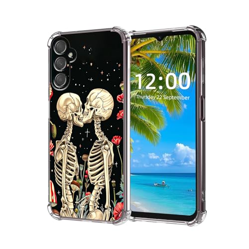 ETLKJVBL for Samsung Galaxy A16 5G Case, Flower Skull Couple High-Definition Painted Back Cover with Soft Transparent TPU Bumper, Shockproof Protective for A16 5G Phone Case