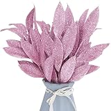 16 Pcs Artificial Glitter Leaves 13.8 Inch Fake Plants Flower Branches Leaf Christmas Tree Picks Spa