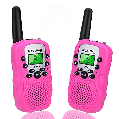 Walkie Talkies for Kids 22 Channels 2 Way Radio Toy with Backlit LCD Flashlight, 3 KMs Range for 3-12 Year Old Boys Girls Outside, Camping, Hiking (2 Pack, Pink)