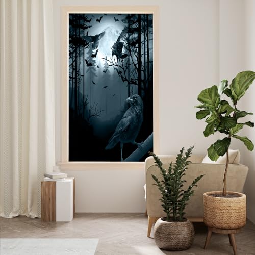 Vinilo para ventana Rustic Gothic Full Moon Crows 17.7x23.6 in miniatura 3