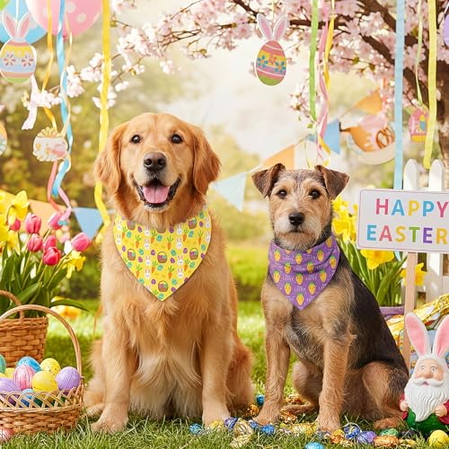 Image of Abbylike 50 Pcs Easter Dog Bandanas Bulk Bunny Egg Carrot Bandanas for Dogs Triangle Kerchief Bibs Scarf Set for Pet Easter Costume Photo Props Accessories Pet Shops, 25 Styles (31.5 x 21.7 x 21.7)