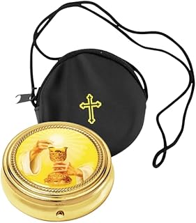 CB Catholic Brass Catholic Pyx with Chalice Design, Holds 8 Hosts, Flip Top Closure, Religious Pattern, For Women