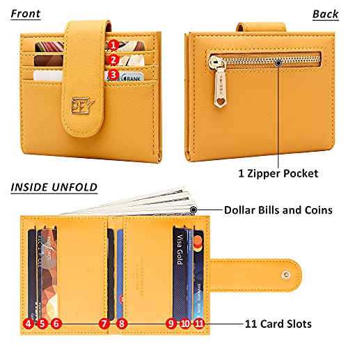 Image of Badiya Small Wallets for Women Bifold Multi Card Case Wallet Slim Credit Card Holder with Zipper Coin Purse, Yellow, one size, Minimalist