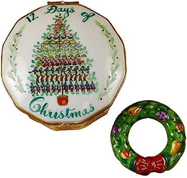 TWELVE DAYS OF CHRISTMAS W/ REMOVABLE PORCELAIN WREATH - LIMOGES BOX AUTHENTIC PORCELAIN FIGURINE FROM FRANCE