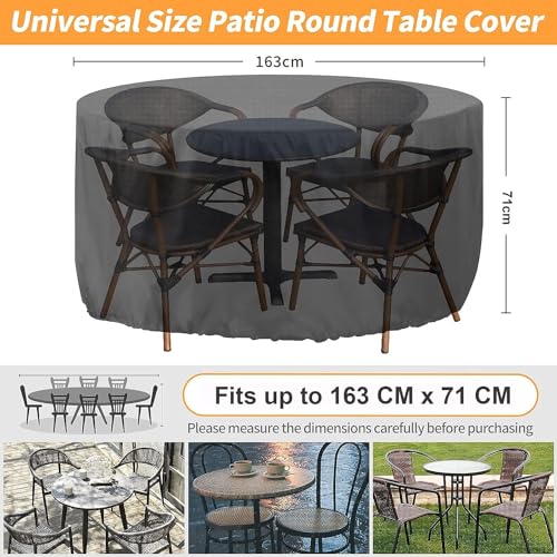 RICHIE Round Garden Furniture Covers Waterproof, Heavy Duty 420D Oxford, Waterproof & Windproof, Patio Table 163x71cm Black - Image 2